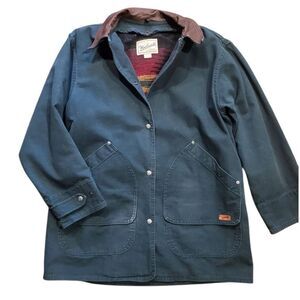 Vintage 90s Woolrich Coat Women's Large Green Canvas Barn Chore Blanket Lined